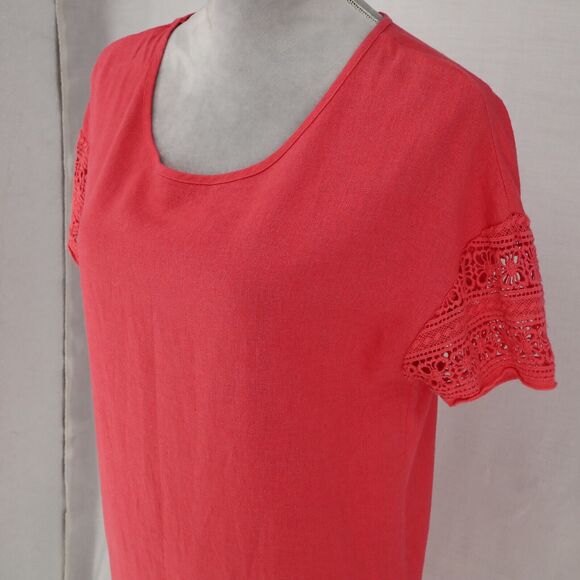Sigrid Olsen Dress Womens XS Red Linen Blend Lace Hem Shift Pullover Beach - Picture 8 of 12